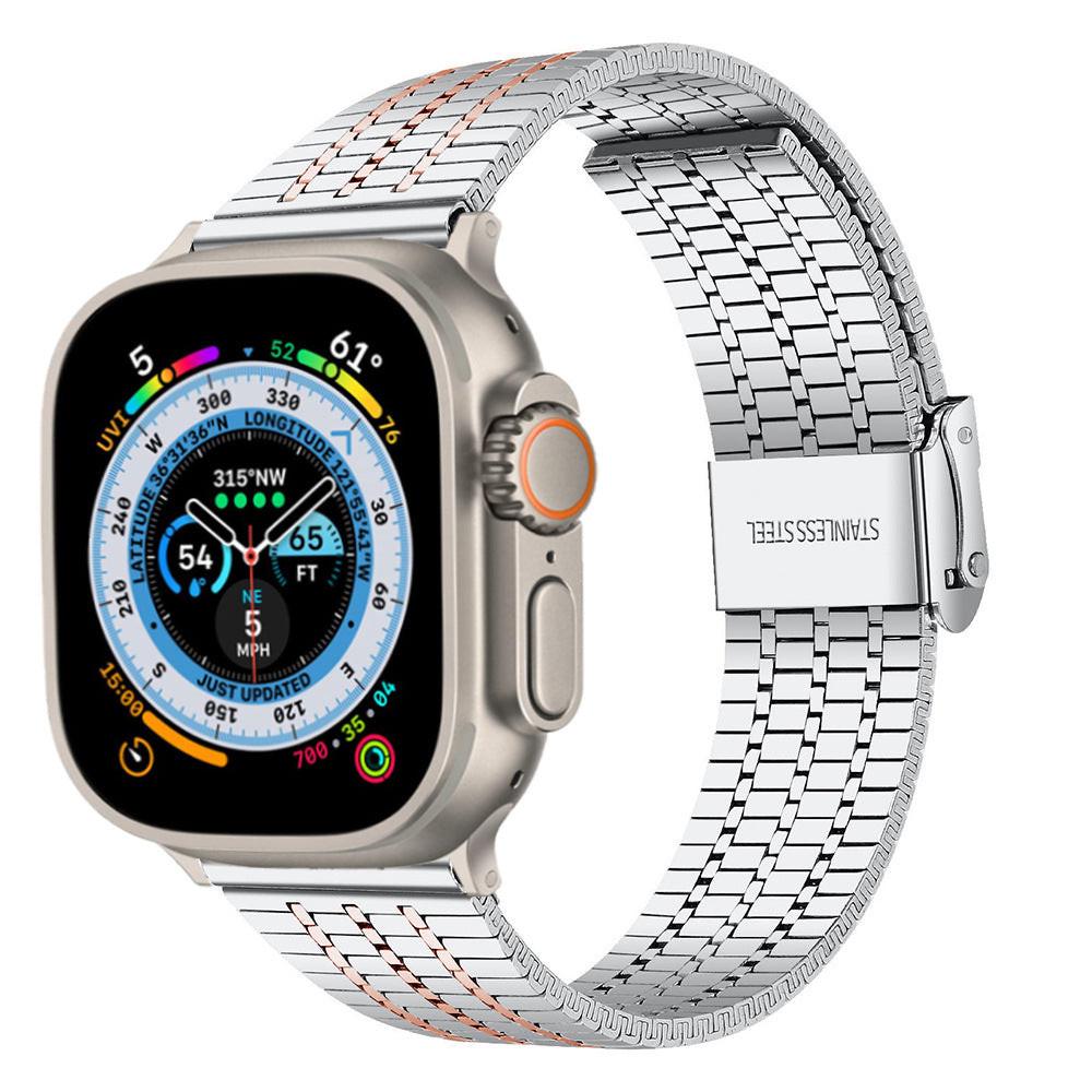 iBandGear Seven-Bead Stainless Steel Band with Double Safety Clasp for Apple Watch - Silver-Rose Gold