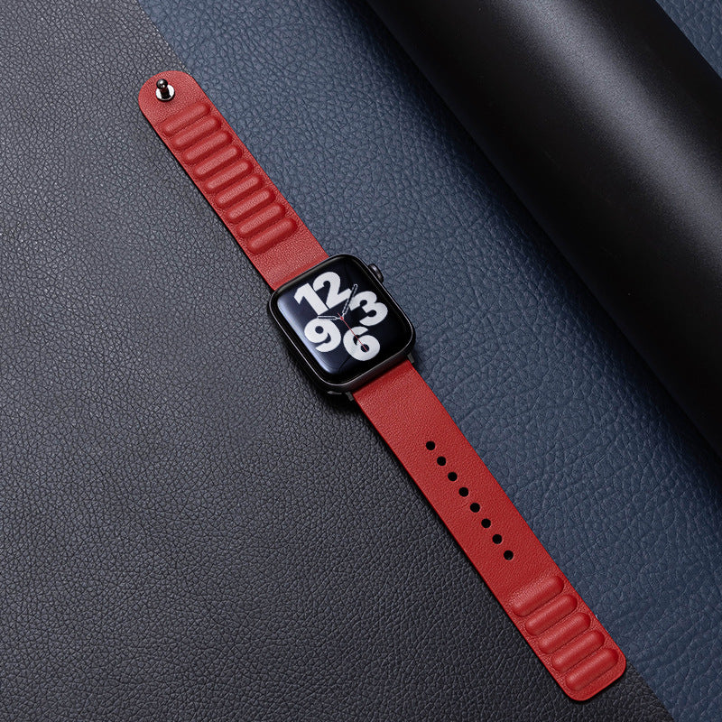 iBandGear Single-Stud Magnetic Leather Band for Apple Watch - Red