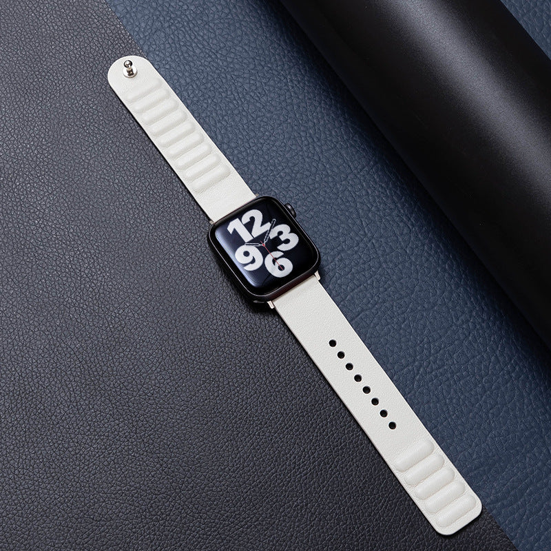 iBandGear Single-Stud Magnetic Leather Band for Apple Watch - White