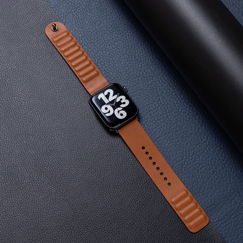 iBandGear Single-Stud Magnetic Leather Band for Apple Watch - Brown