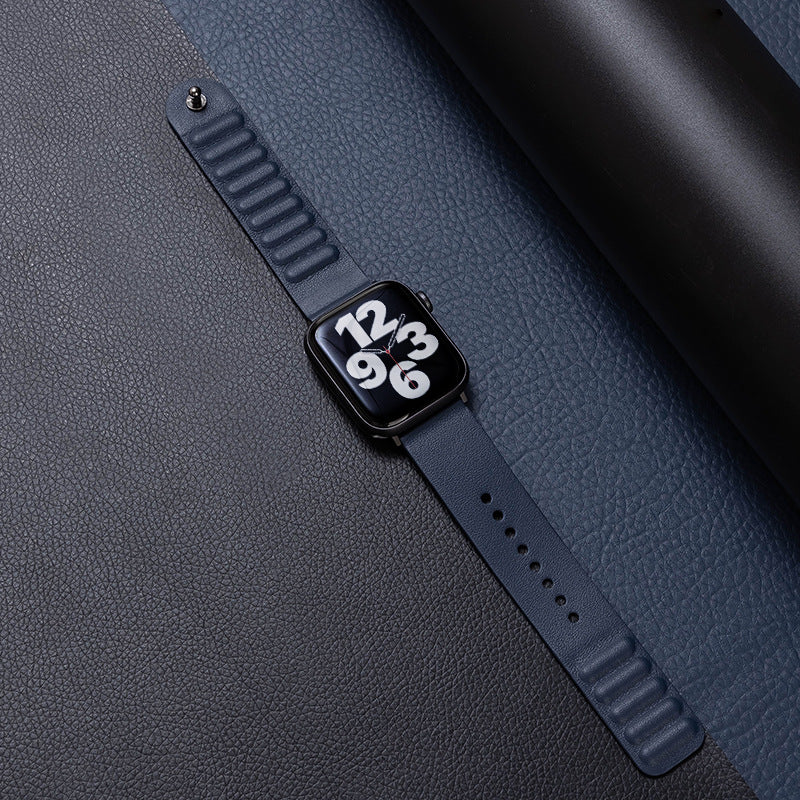 iBandGear Single-Stud Magnetic Leather Band for Apple Watch - Midnight Blue