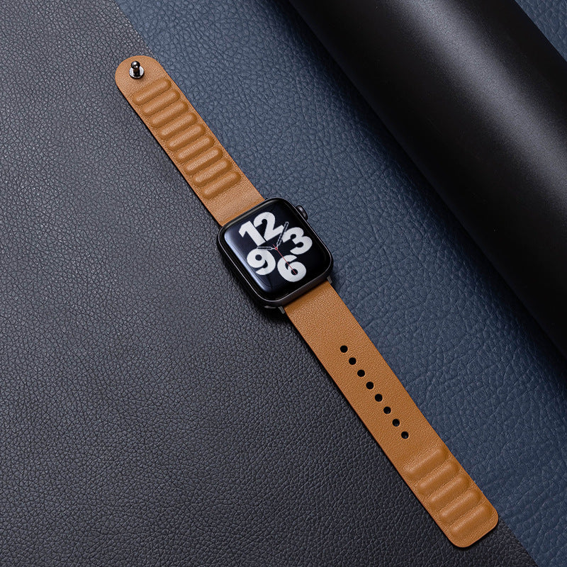 iBandGear Single-Stud Magnetic Leather Band for Apple Watch - Light Brown