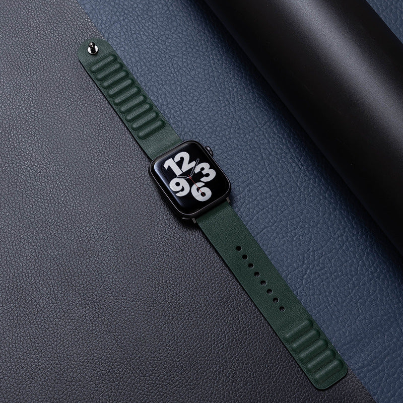 iBandGear Single-Stud Magnetic Leather Band for Apple Watch - Dark Green