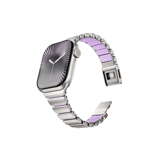 iBandGear Slim Metal Band for Apple Watch – Elegant Link Strap with Silicone Comfort - Titanium-Purple