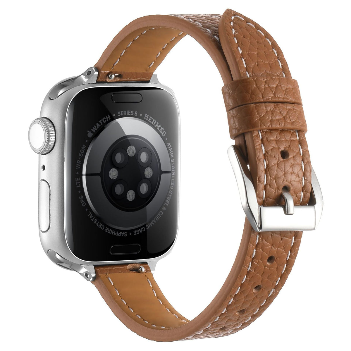 iBandGear Slim Pebbled Leather Band for Apple Watch - Brown