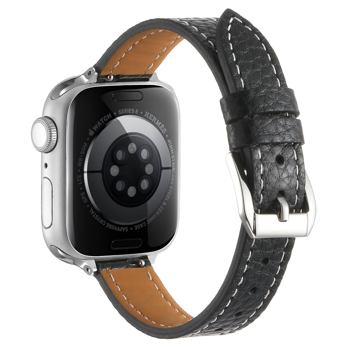 iBandGear Slim Pebbled Leather Band for Apple Watch - Black