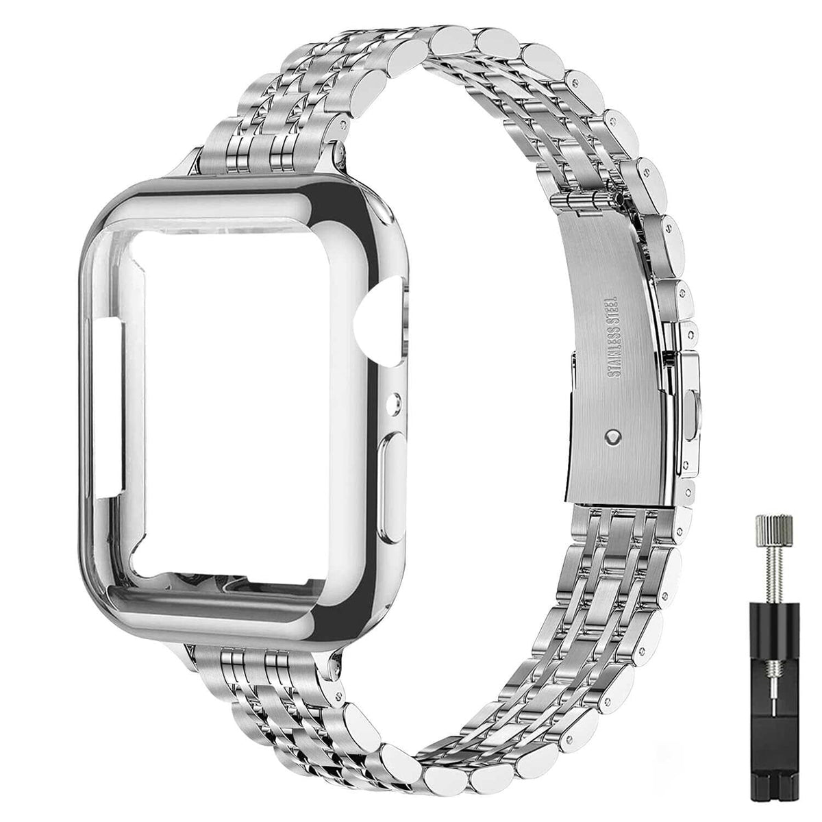 iBandGear Slim Stainless Steel Bracelet Case Band for Apple Watch - Silver