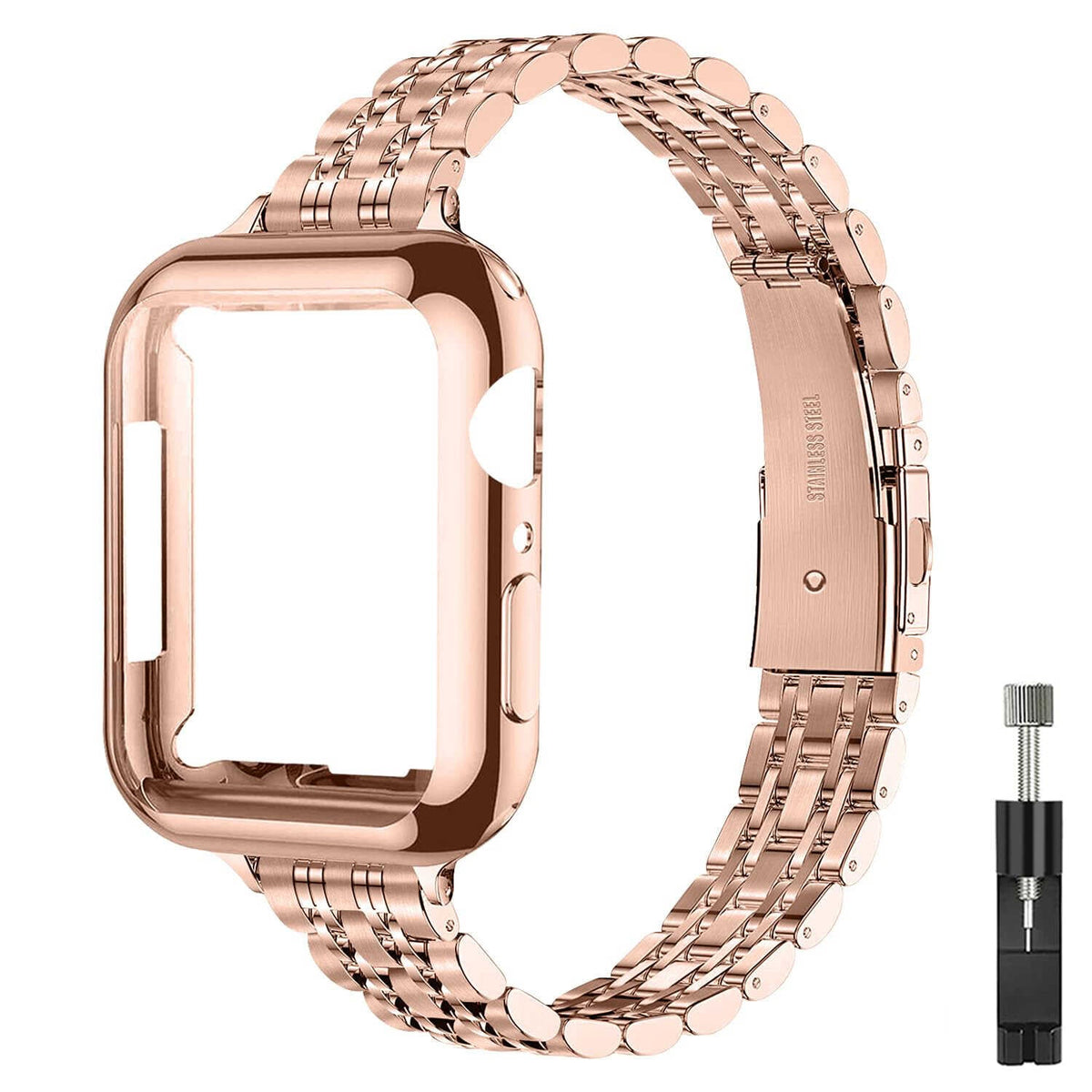 iBandGear Slim Stainless Steel Bracelet Case Band for Apple Watch - Rose Gold