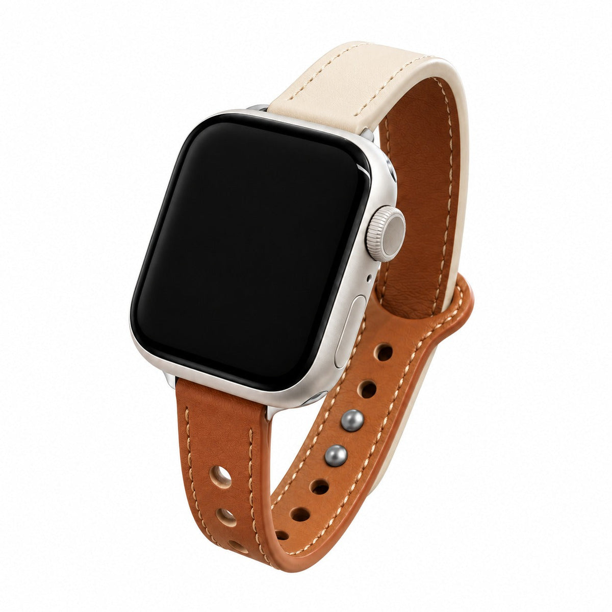 iBandGear SlimEdge Genuine Leather Band for Apple Watch - Brown-Cream