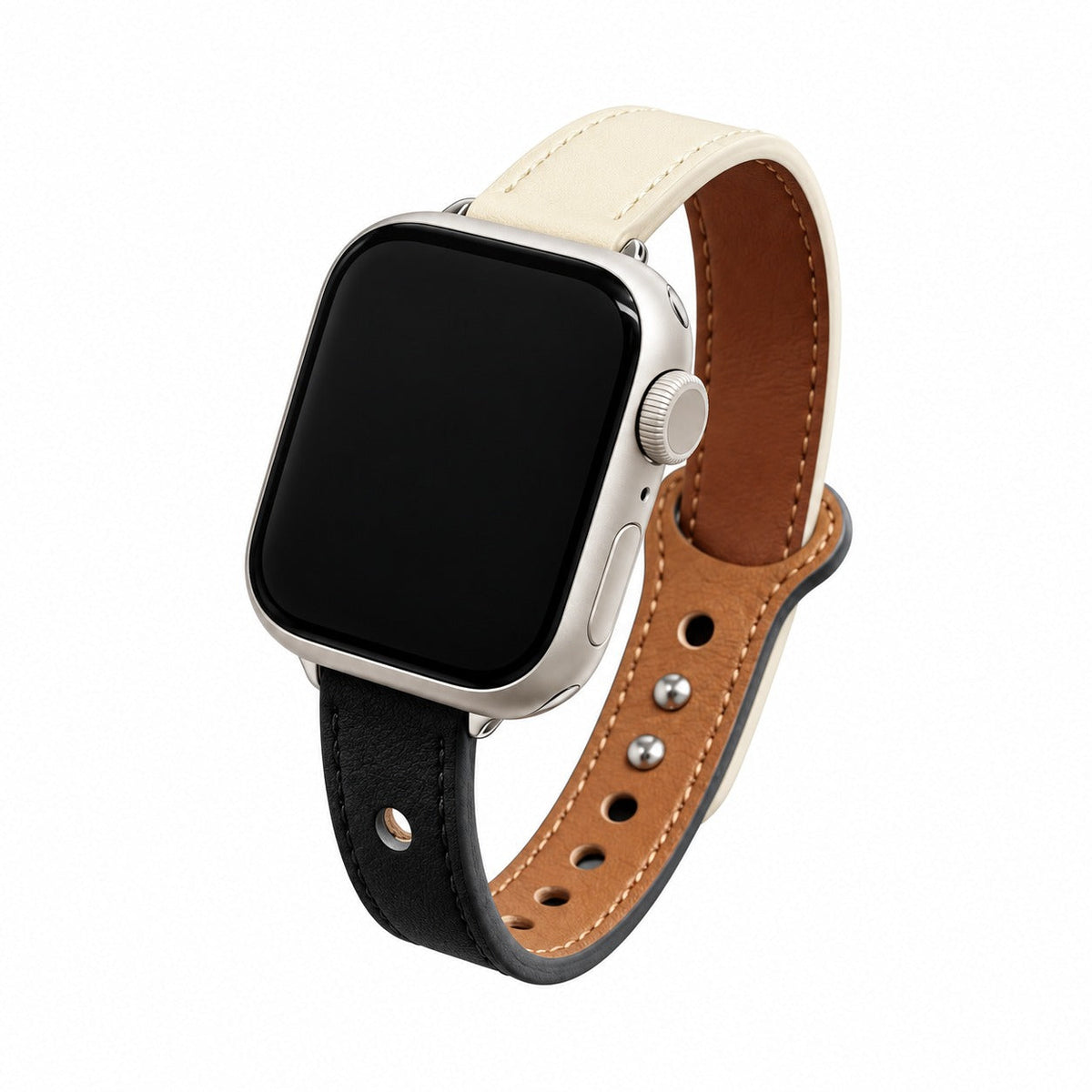iBandGear SlimEdge Genuine Leather Band for Apple Watch - Black-Cream