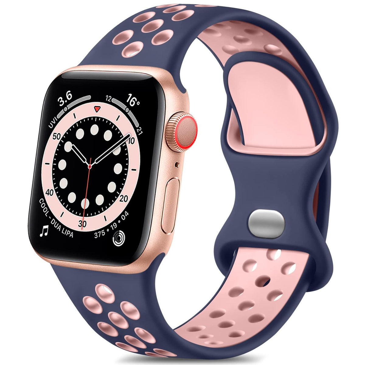 iBandGear Soft Breathable Silicone Sport Band for Apple Watch - Blue-Pink