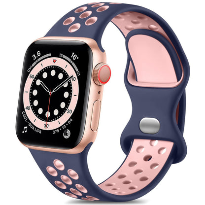 iBandGear Soft Breathable Silicone Sport Band for Apple Watch - Blue-Pink