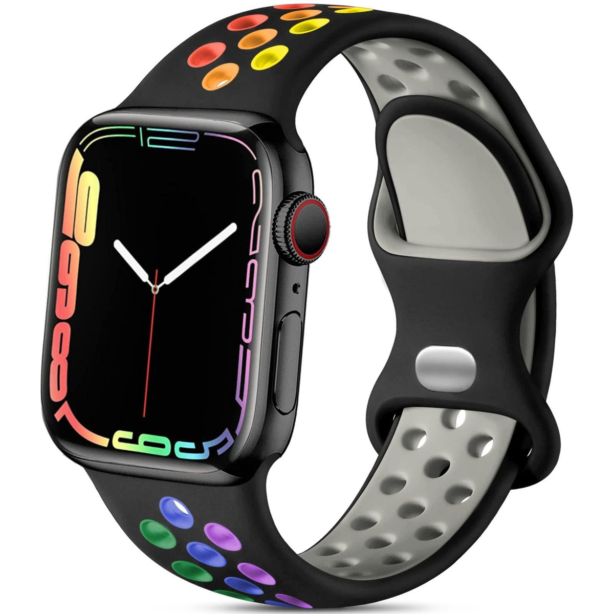 iBandGear Soft Breathable Silicone Sport Band for Apple Watch - Black Rainbow
