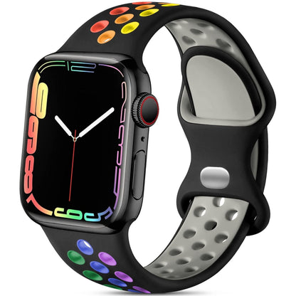 iBandGear Soft Breathable Silicone Sport Band for Apple Watch - Black Rainbow