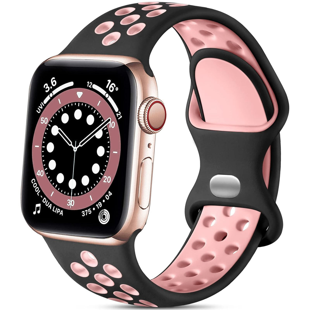 iBandGear Soft Breathable Silicone Sport Band for Apple Watch - Black-Pink
