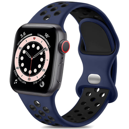 iBandGear Soft Breathable Silicone Sport Band for Apple Watch - Midnightblue-Black