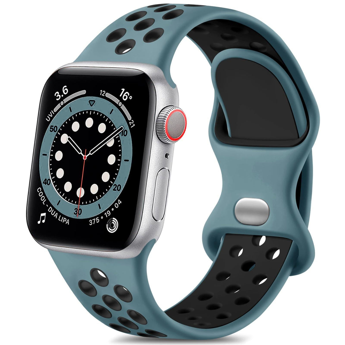 iBandGear Soft Breathable Silicone Sport Band for Apple Watch - Slate-Blue Black
