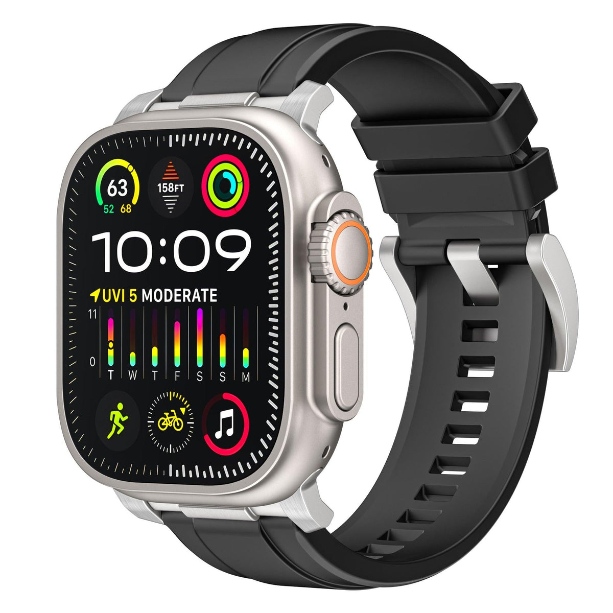 iBandGear Soft Silicone Sport Strap for Apple Watch - Black - Silver
