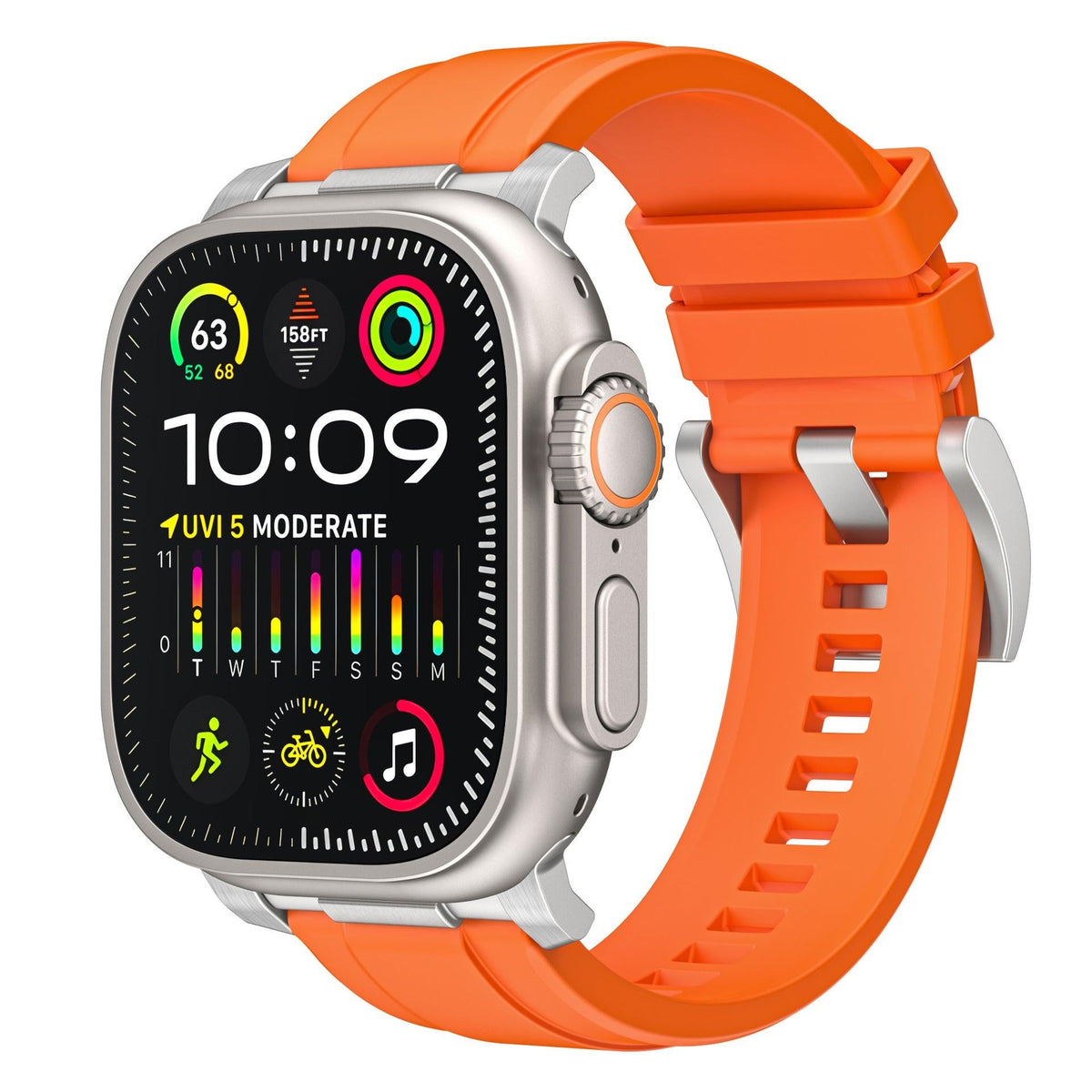 iBandGear Soft Silicone Sport Strap for Apple Watch - Orange - Silver