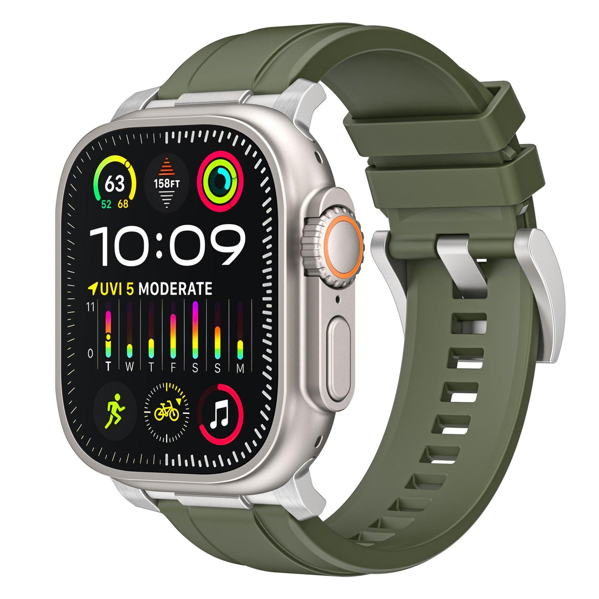 iBandGear Soft Silicone Sport Strap for Apple Watch - Army Green - Silver