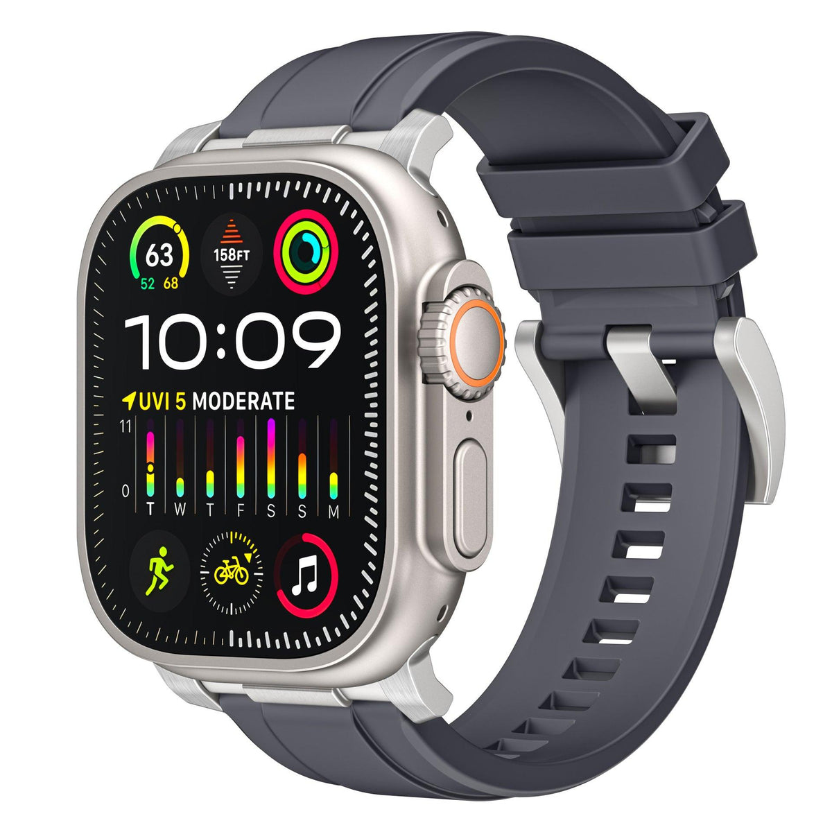 iBandGear Soft Silicone Sport Strap for Apple Watch - Charcoal Black - Silver