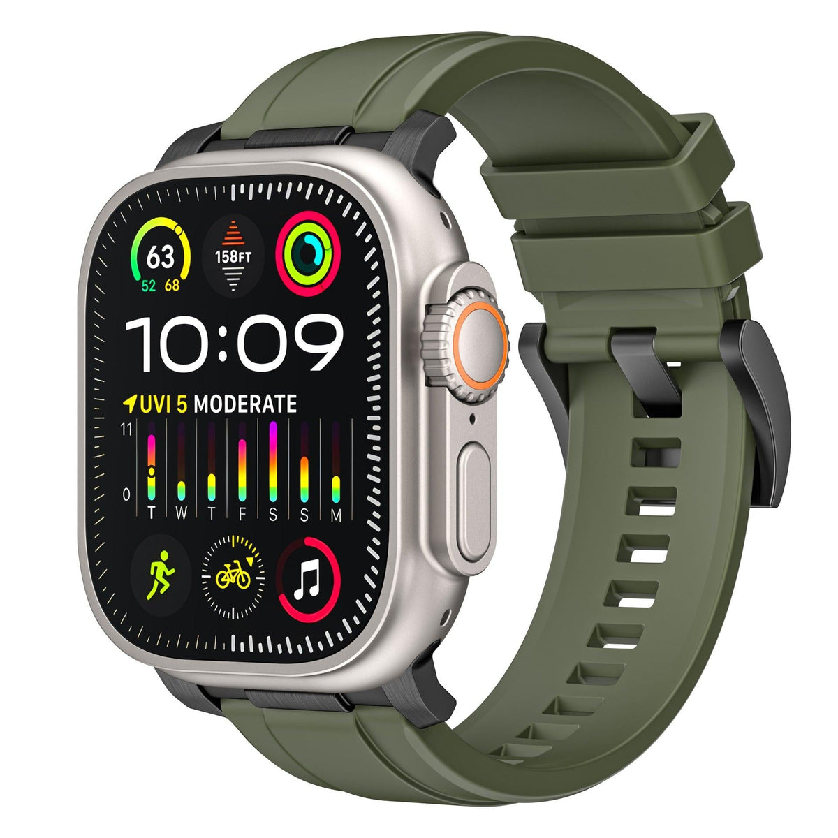iBandGear Soft Silicone Sport Strap for Apple Watch - Army Green - Black