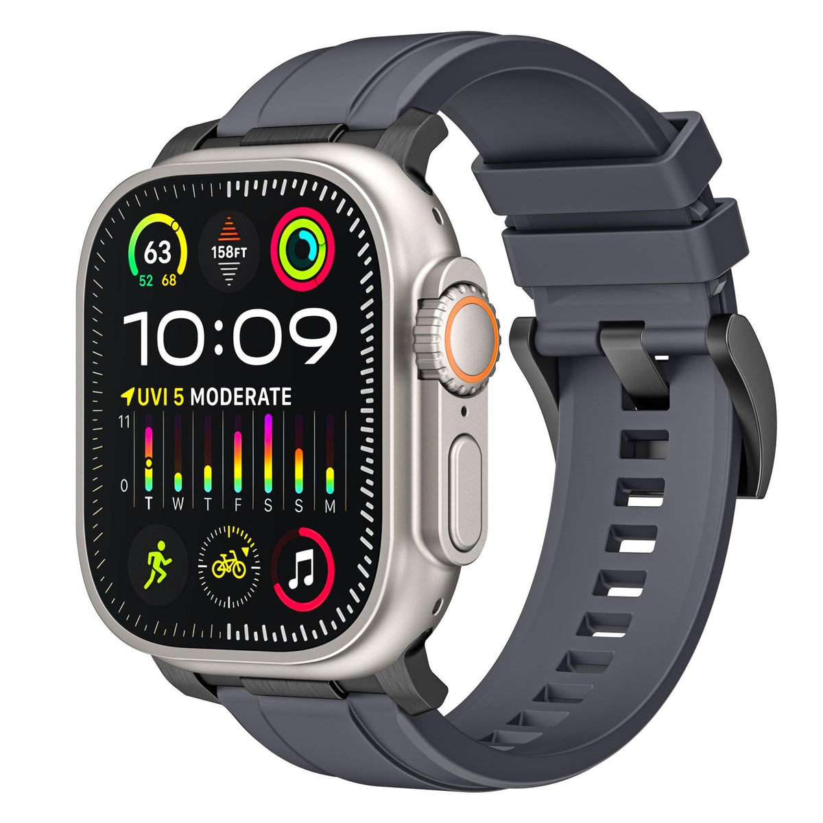 iBandGear Soft Silicone Sport Strap for Apple Watch - Charcoal Black - Black