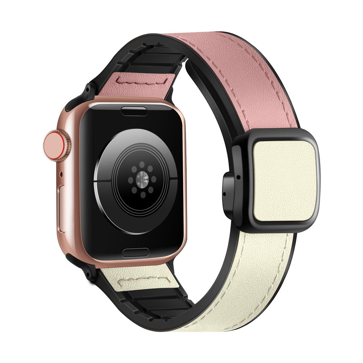 iBandGear Square Magnetic Leather Touch Silicone Band for Apple Watch - Pink-White