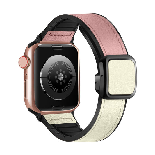 iBandGear Square Magnetic Leather Touch Silicone Band for Apple Watch - Pink-White