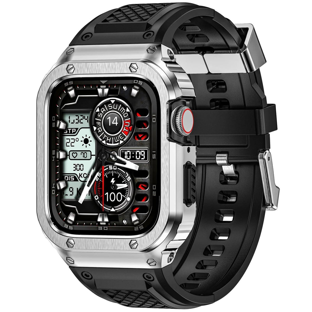 iBandGear Stainless Steel Armor Case with Silicone Band for Apple Watch - Silver
