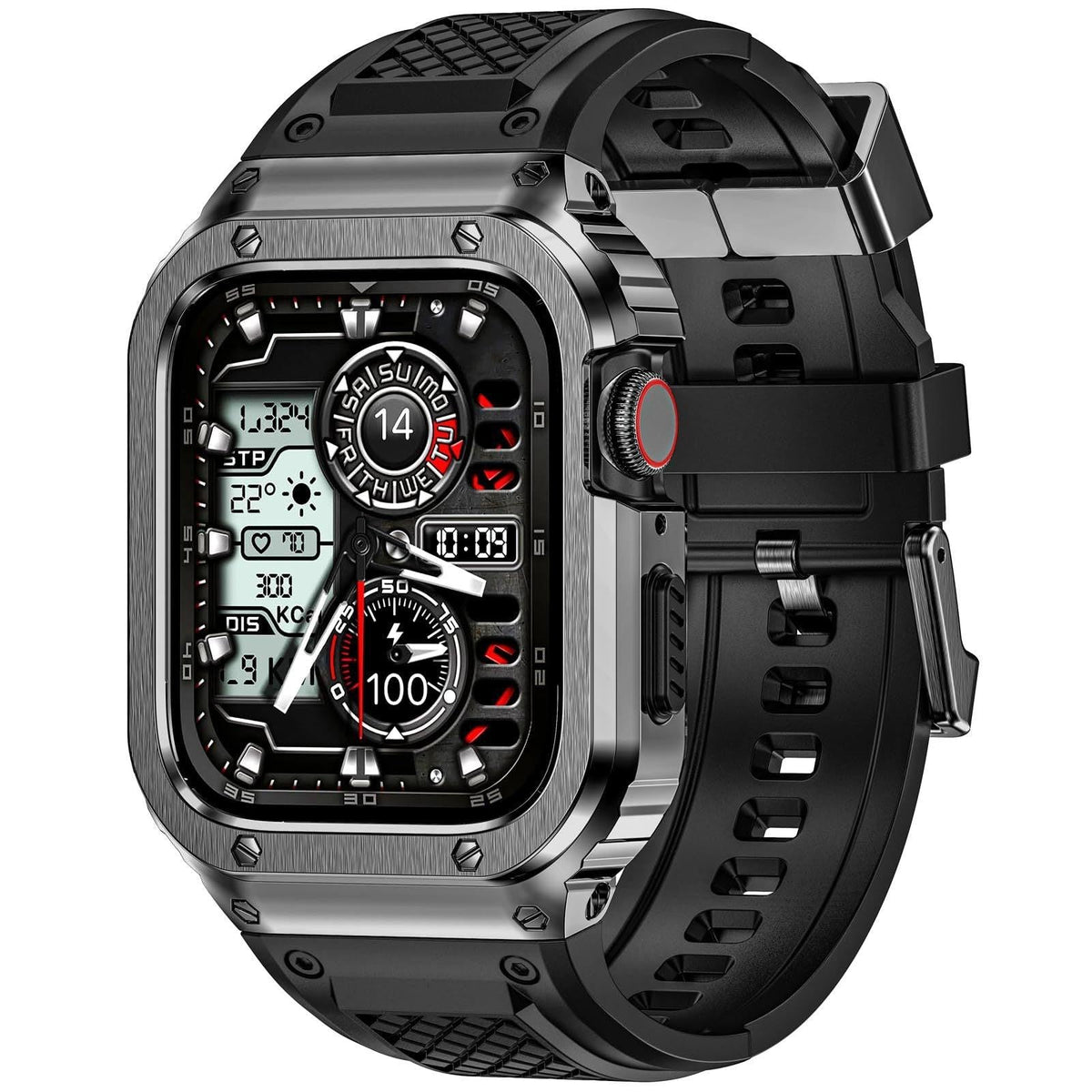 iBandGear Stainless Steel Armor Case with Silicone Band for Apple Watch - Black-Grey