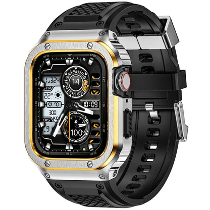iBandGear Stainless Steel Armor Case with Silicone Band for Apple Watch - Silver-Gold