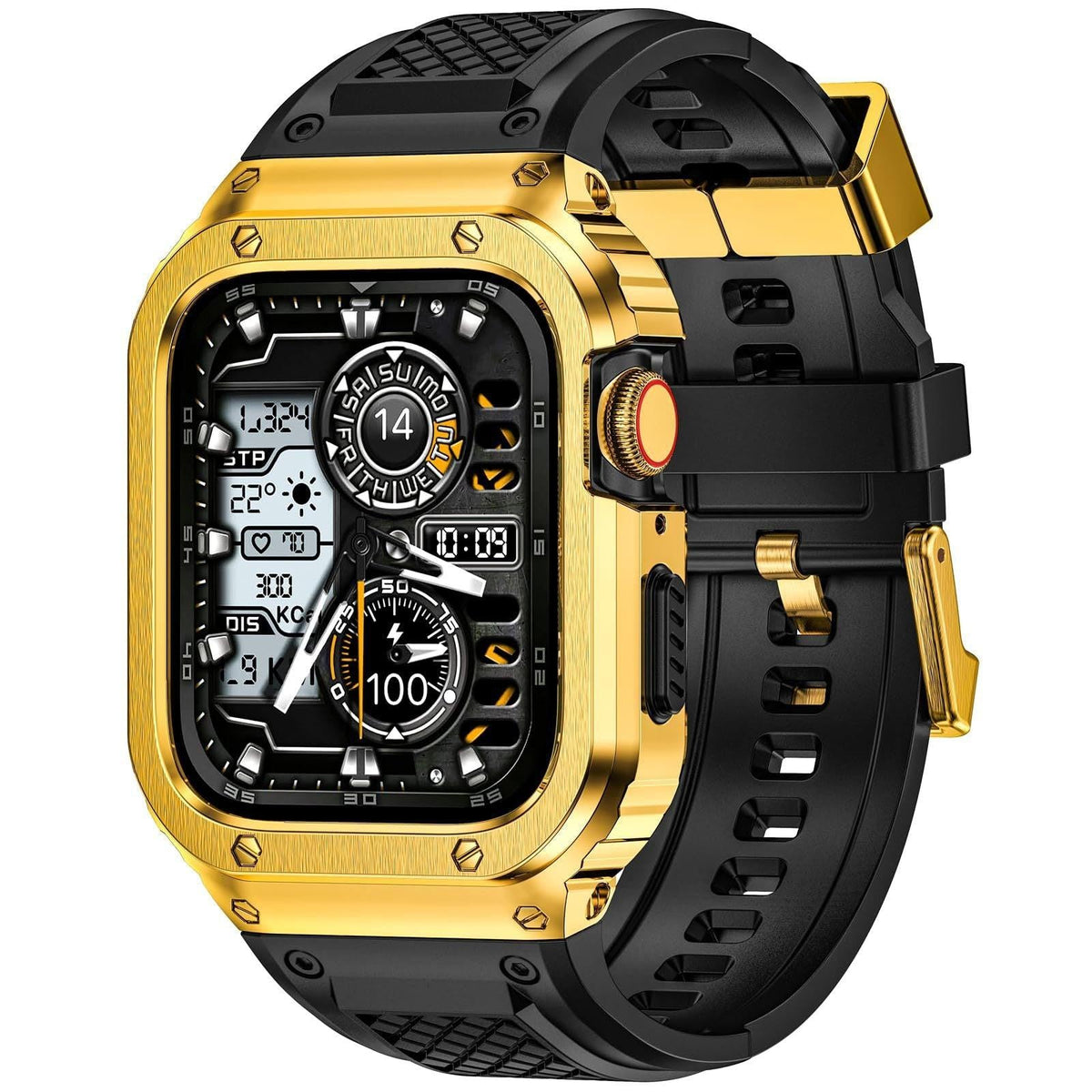 iBandGear Stainless Steel Armor Case with Silicone Band for Apple Watch - Gold