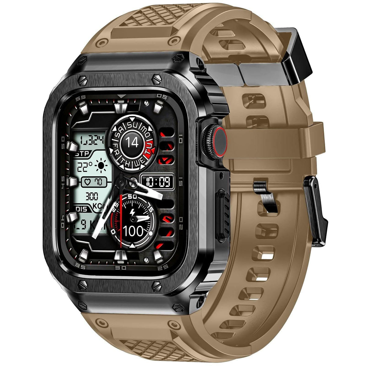 iBandGear Stainless Steel Armor Case with Silicone Band for Apple Watch - Brown