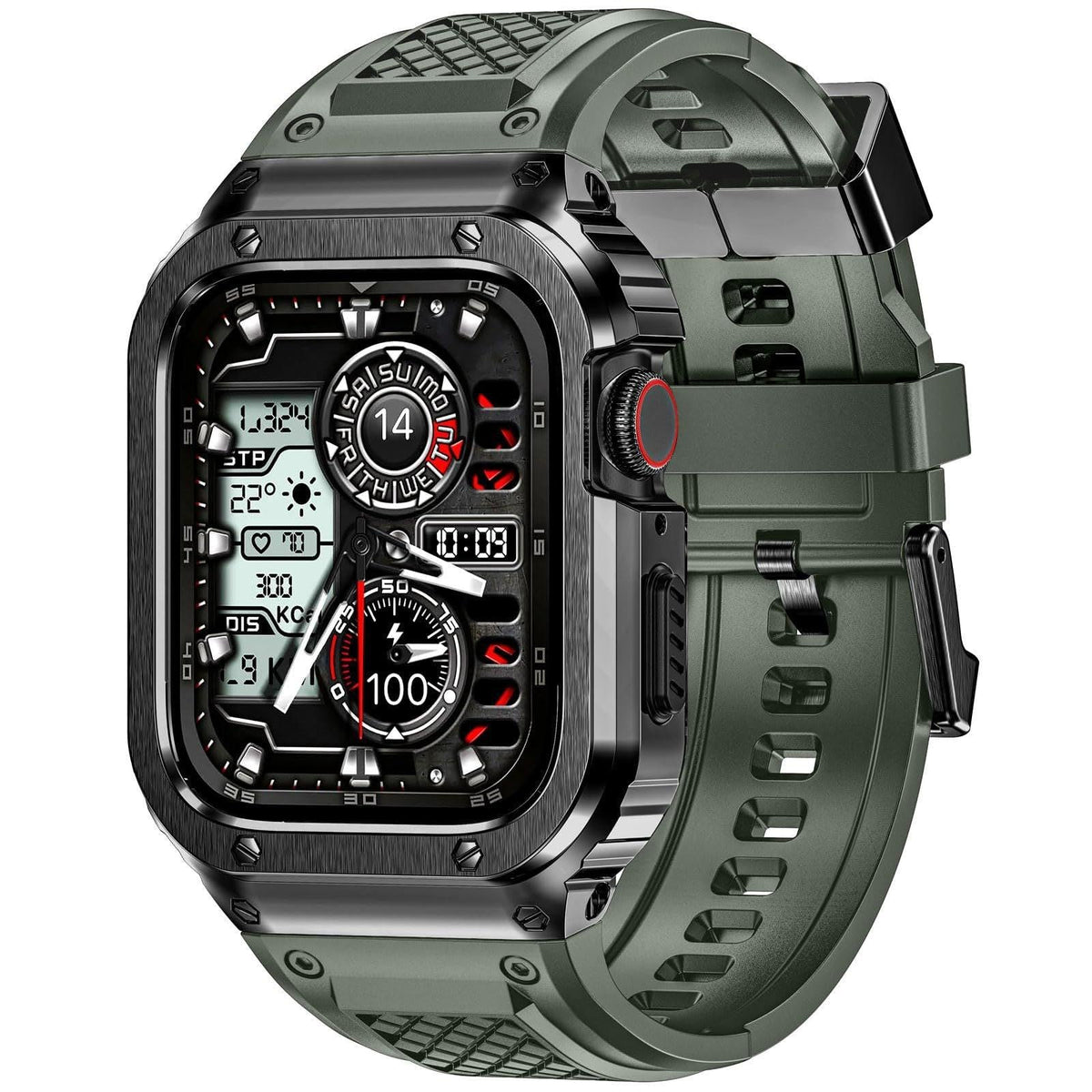 iBandGear Stainless Steel Armor Case with Silicone Band for Apple Watch - Army Green