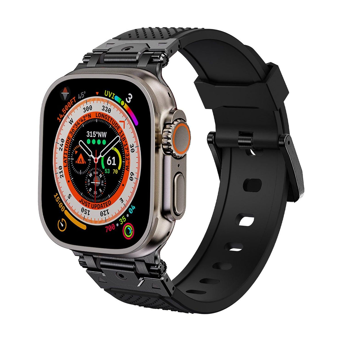 iBandGear Stainless Steel Connector TPU Band for Apple Watch - Black–Black