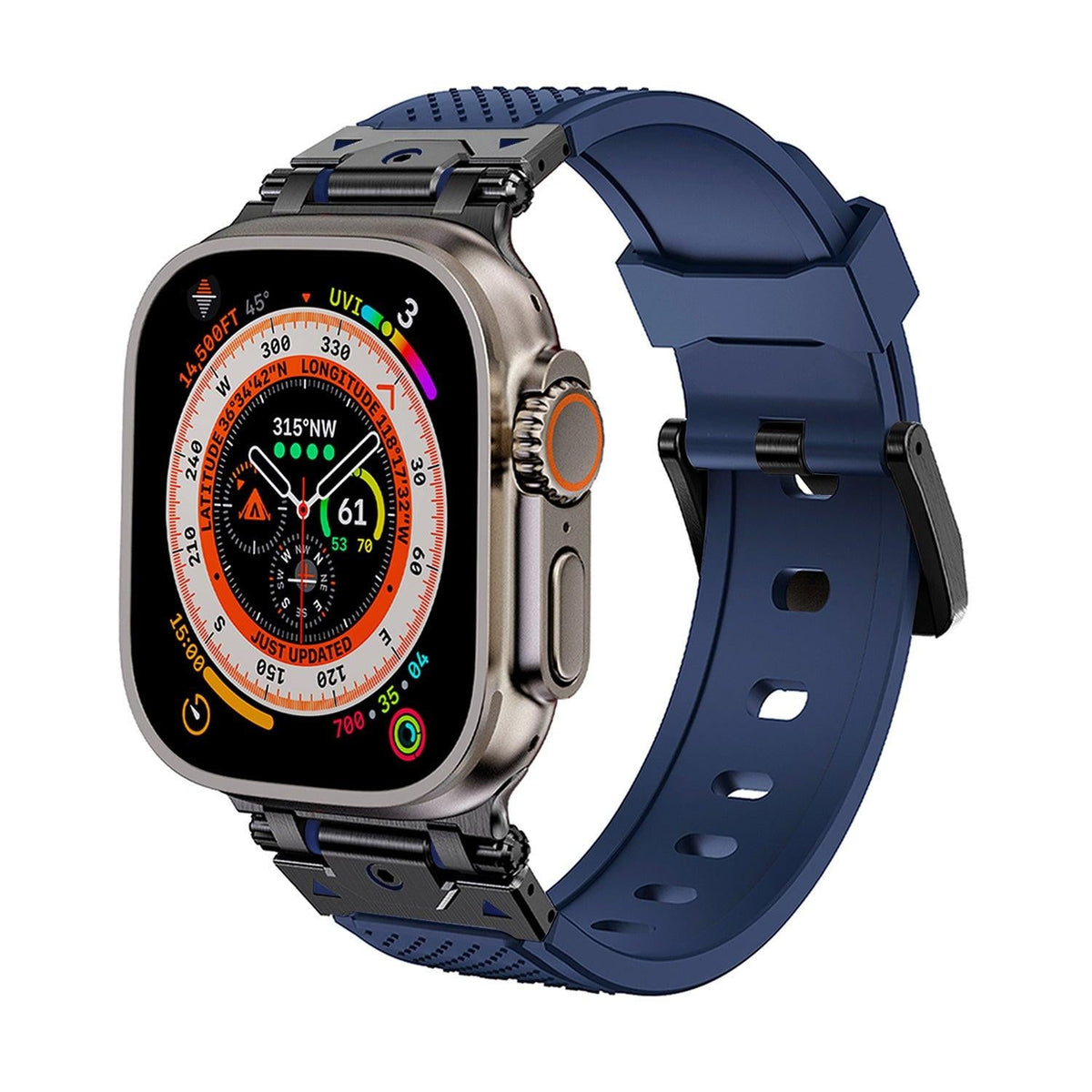 iBandGear Stainless Steel Connector TPU Band for Apple Watch - Black–Blue