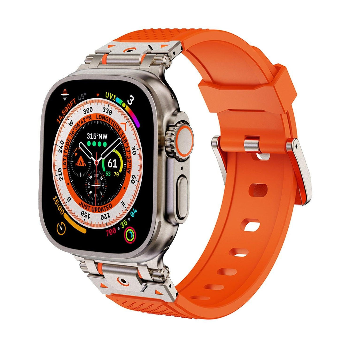 iBandGear Stainless Steel Connector TPU Band for Apple Watch - Titanium–Orange