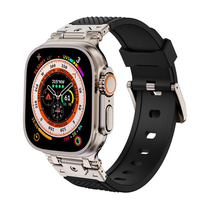 iBandGear Stainless Steel Connector TPU Band for Apple Watch - Titanium–Black