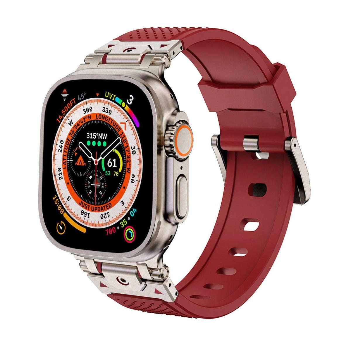 iBandGear Stainless Steel Connector TPU Band for Apple Watch - Titanium–Red