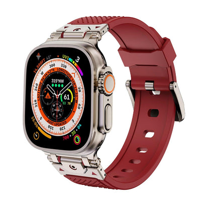 iBandGear Stainless Steel Connector TPU Band for Apple Watch - Titanium–Red