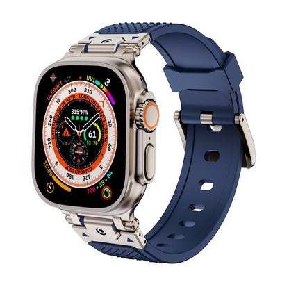 iBandGear Stainless Steel Connector TPU Band for Apple Watch - Titanium–Blue