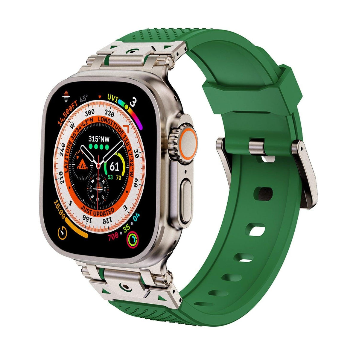 iBandGear Stainless Steel Connector TPU Band for Apple Watch - Titanium–Green