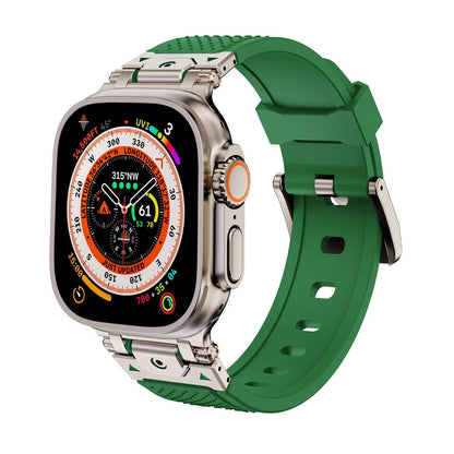 iBandGear Stainless Steel Connector TPU Band for Apple Watch - Titanium–Green