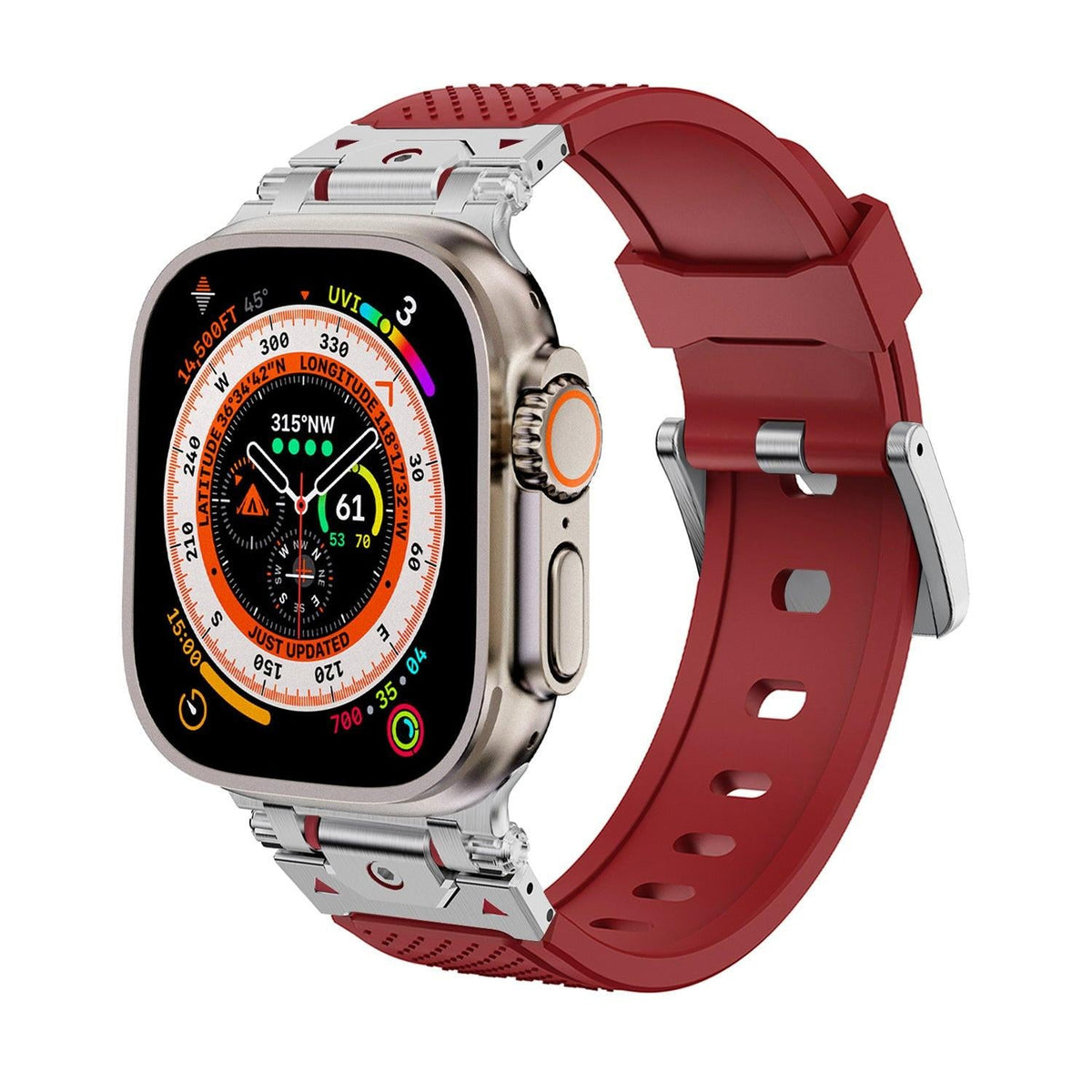 iBandGear Stainless Steel Connector TPU Band for Apple Watch - Silver–Red