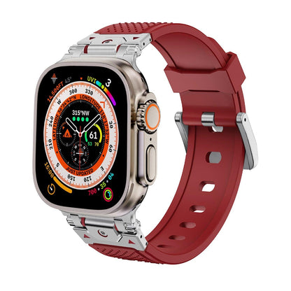 iBandGear Stainless Steel Connector TPU Band for Apple Watch - Silver–Red