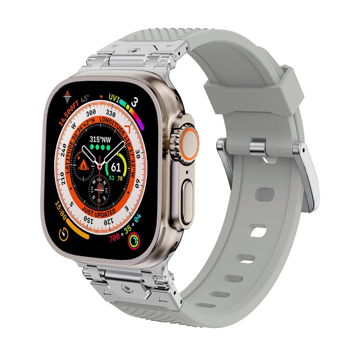 iBandGear Stainless Steel Connector TPU Band for Apple Watch - Silver–Gray