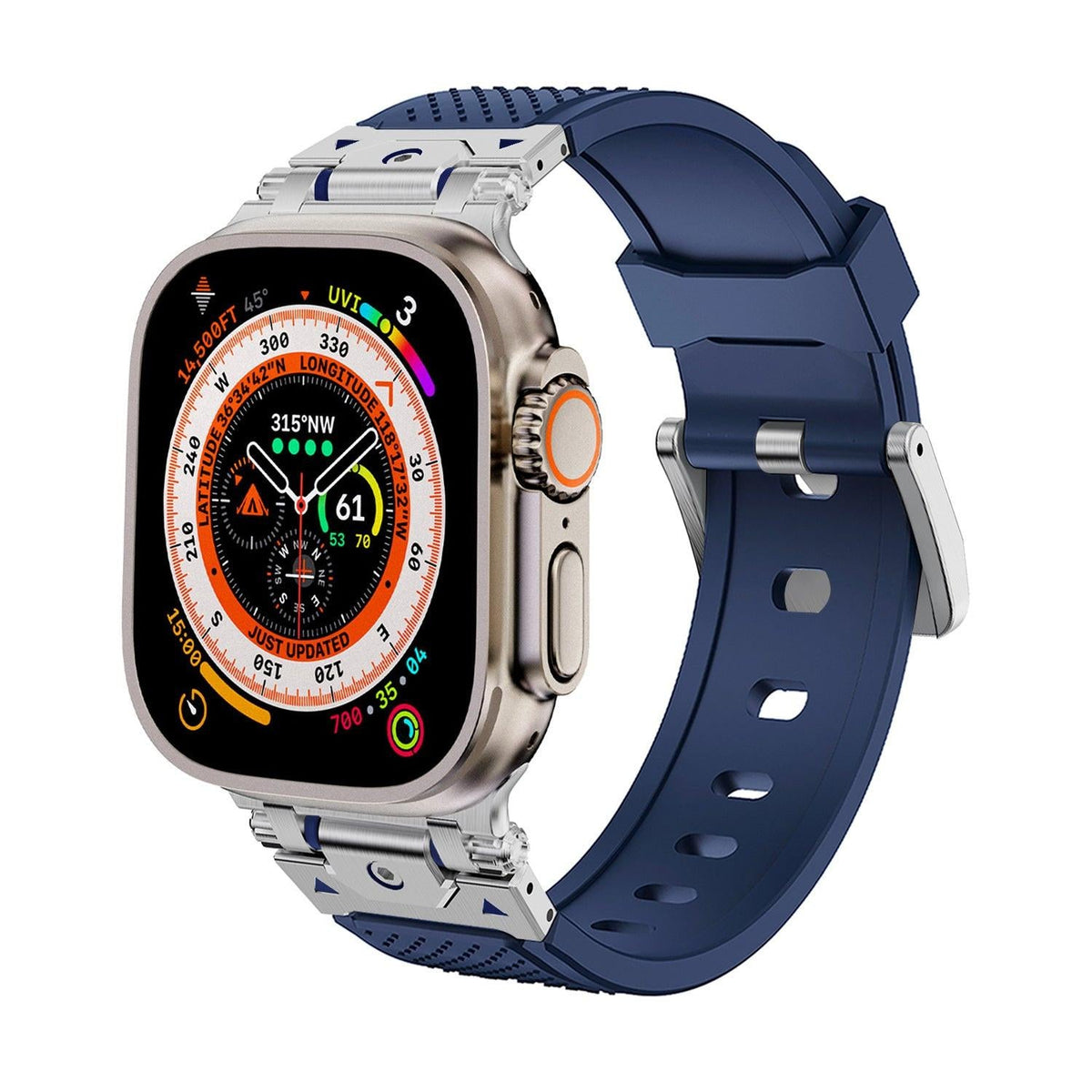 iBandGear Stainless Steel Connector TPU Band for Apple Watch - Silver–Blue