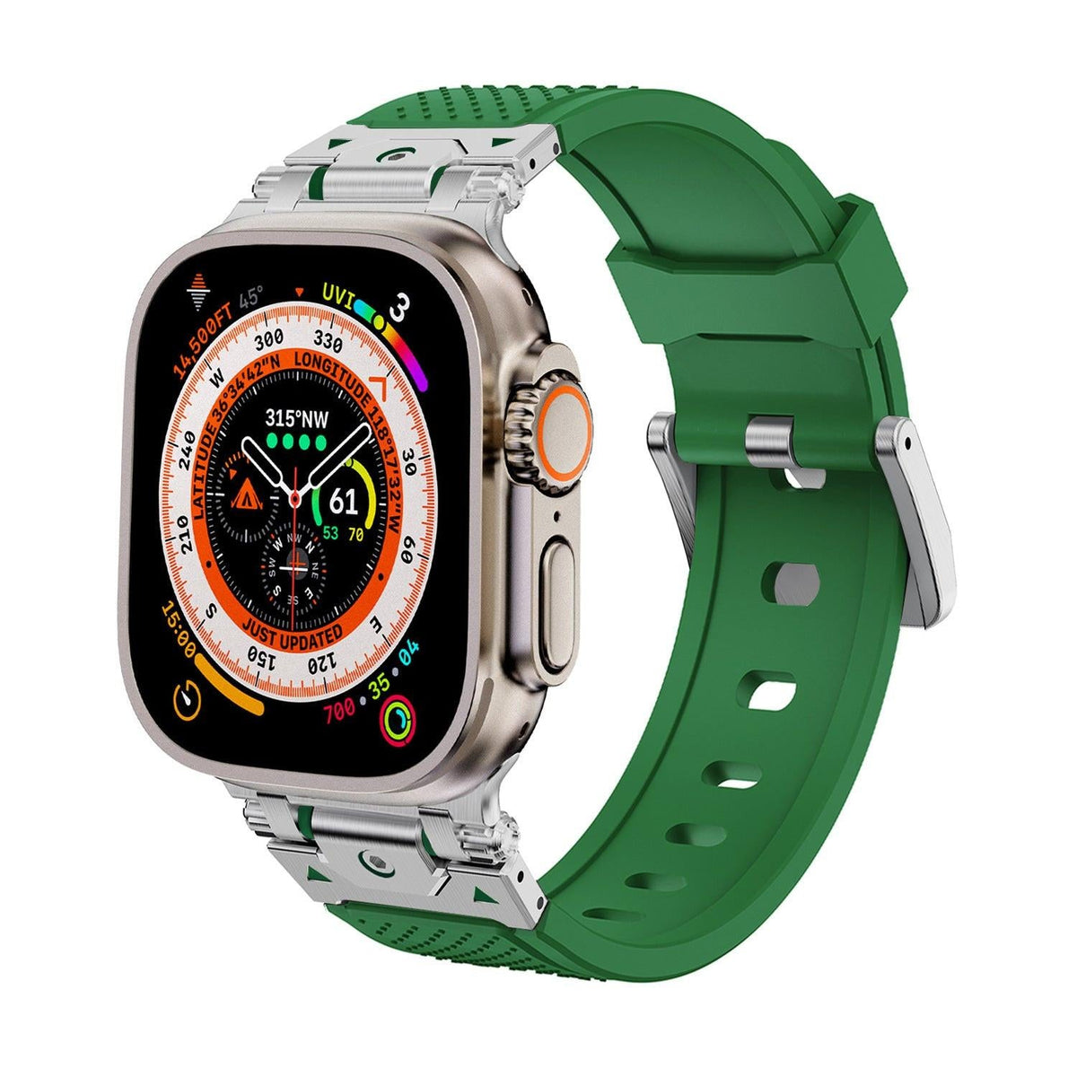 iBandGear Stainless Steel Connector TPU Band for Apple Watch - Silver–Green