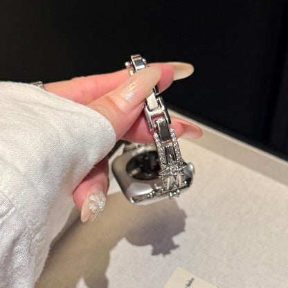 Silver-tone Starburst Crystal bracelet band showing its narrow crystal-edged links